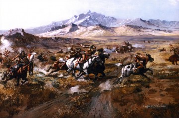 Ataque en diligencia 1899 Charles Marion Russell Indios Americanos Pinturas al óleo